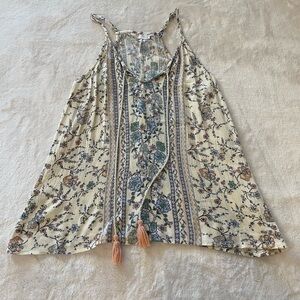 Floral Sleeveless Top - Cream and Blue